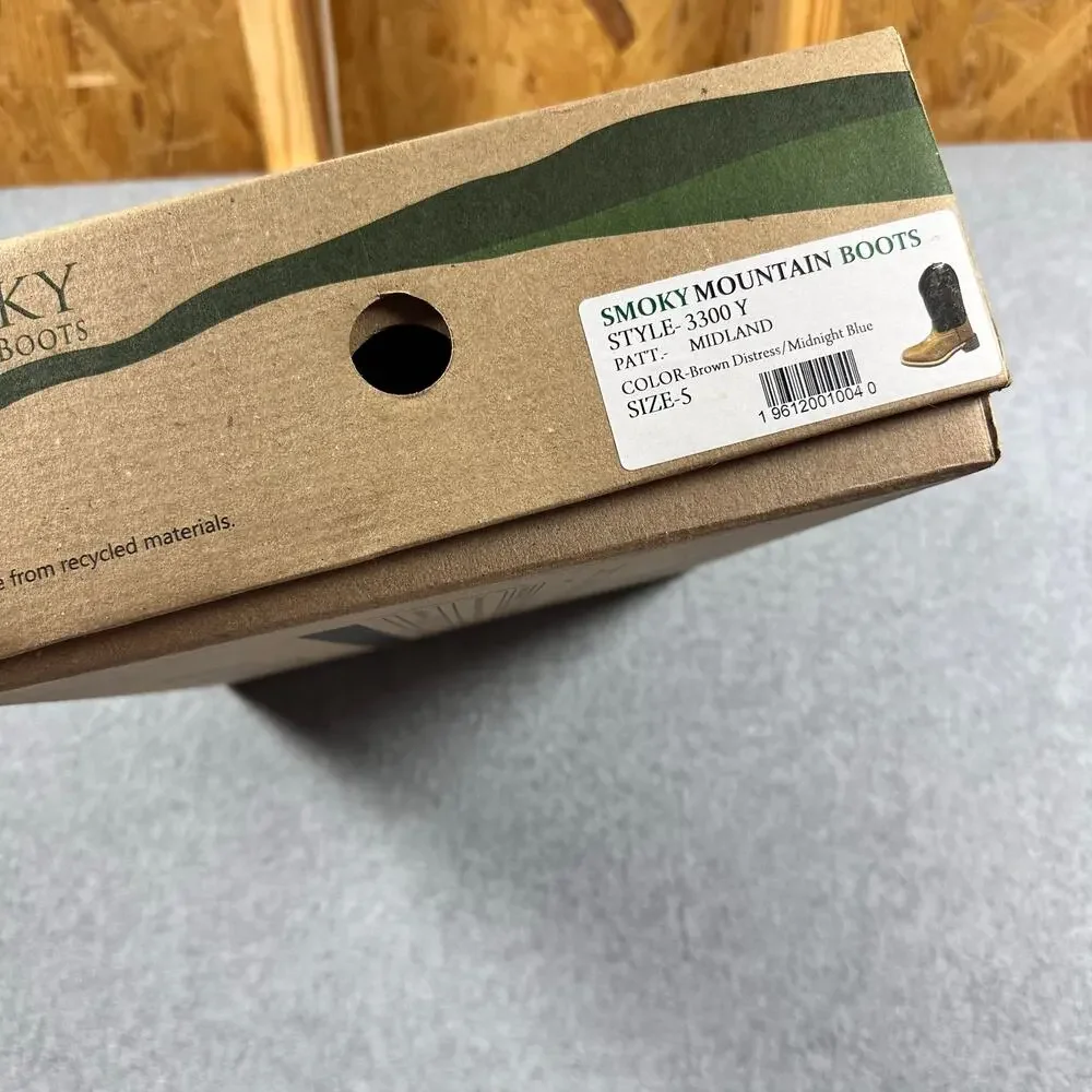 Smoky Mountain Youth Antique Brown/Blue Wide Square Toe Cowboy Boots NWT